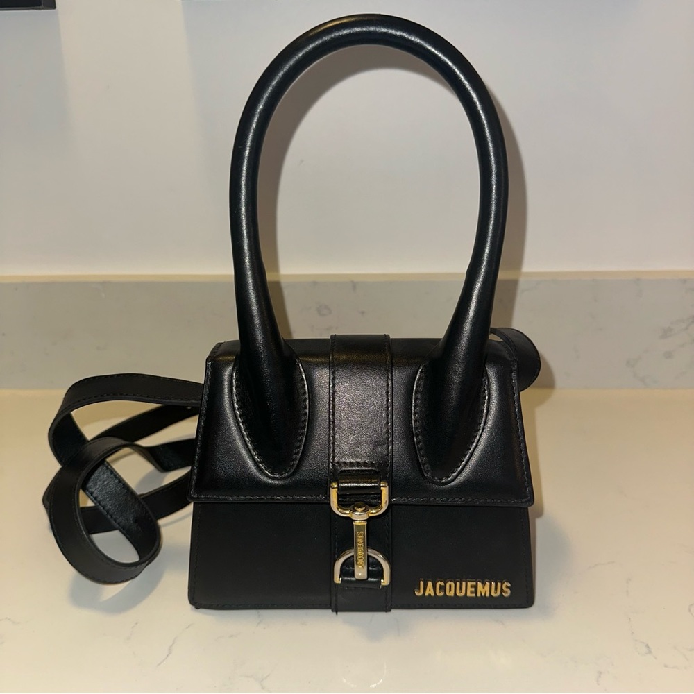 Jacquemus Black “Le Chiquito Montagne Moyen” Bag with Gold Accents